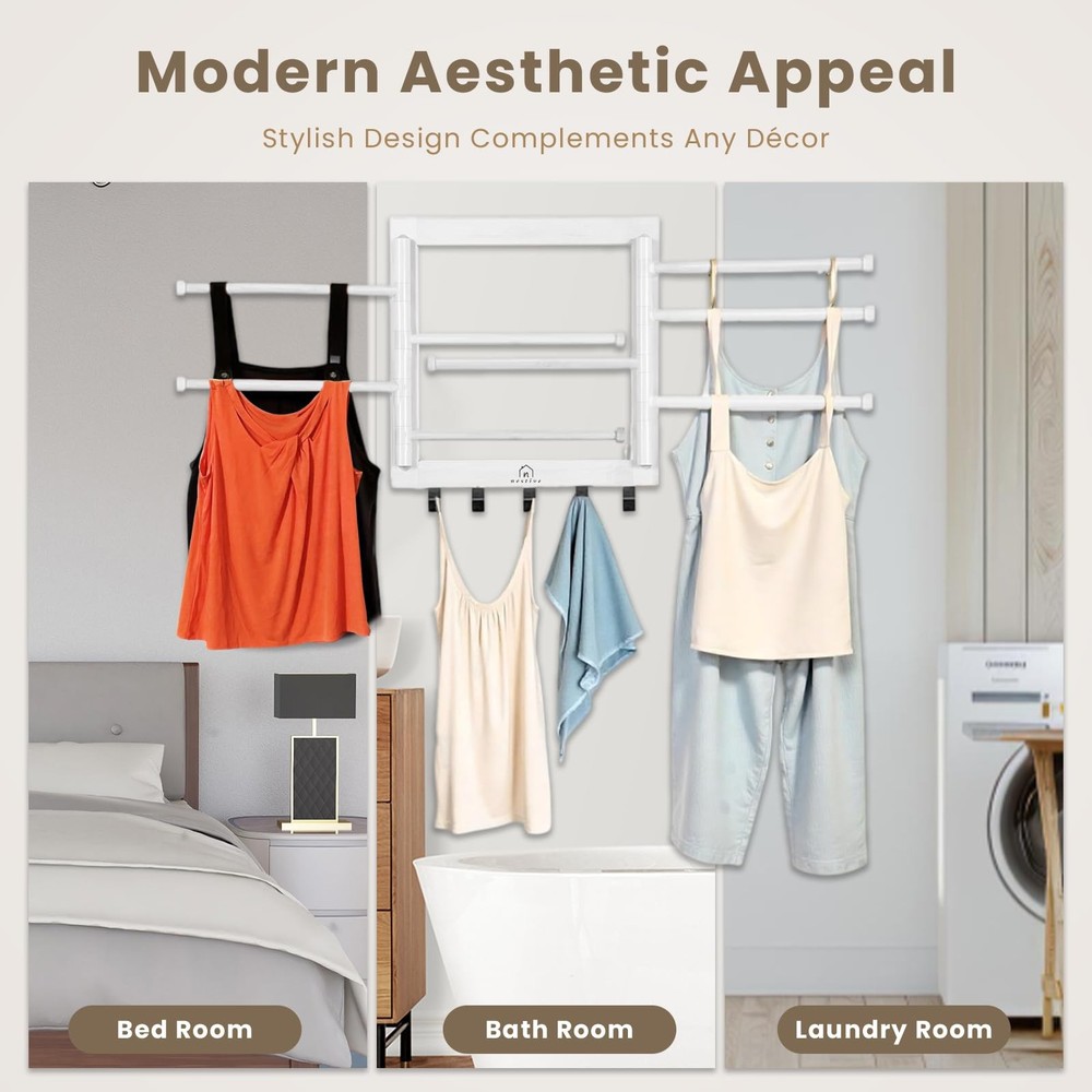 Bamboo Wall Mount Drying Rack for Laundry – Collapsible Foldable Clothes Drye...