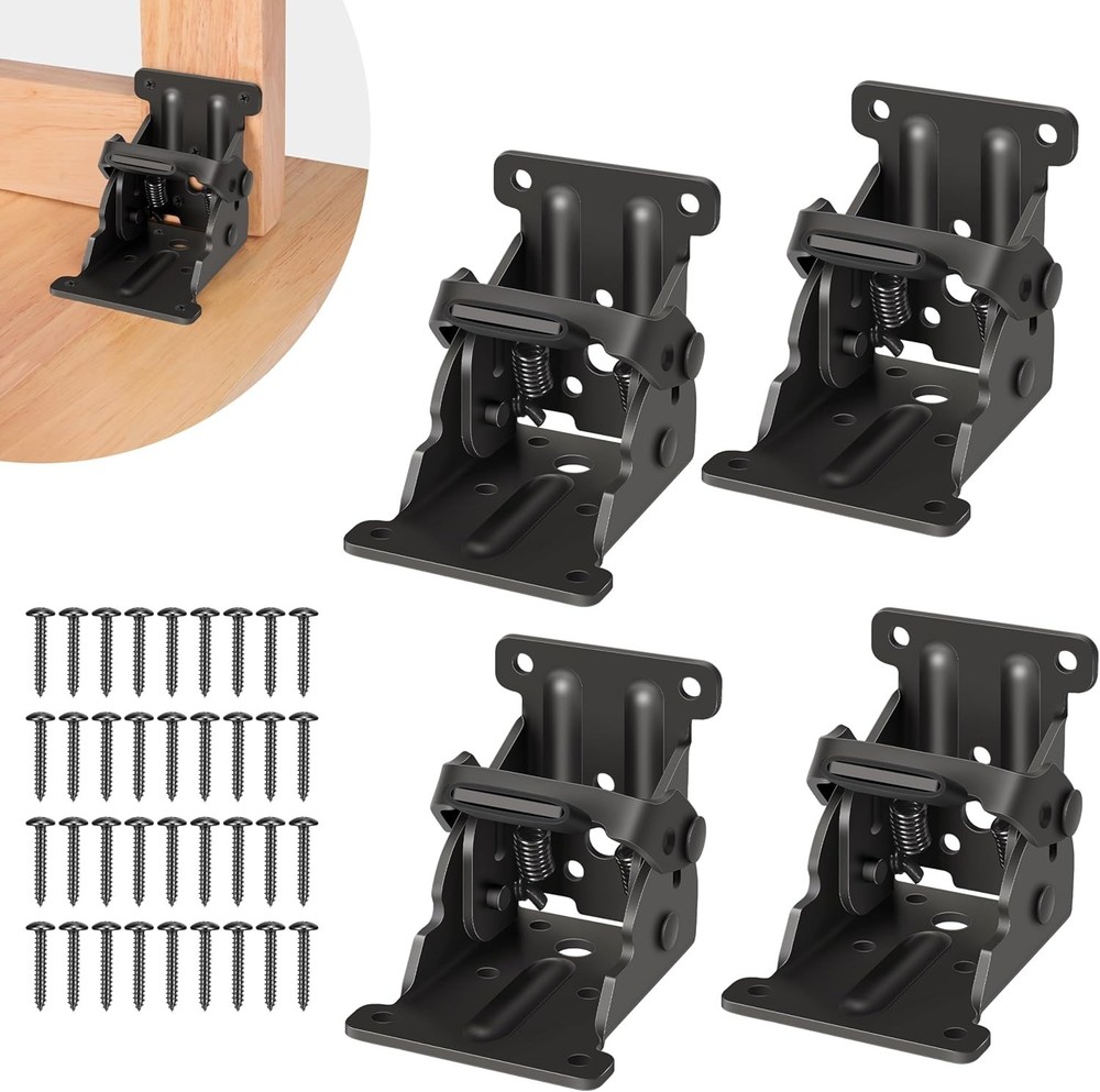 4 Pack Folding Brackets, Self-Lock Hinge with Screws for Folding Table Legs, ...