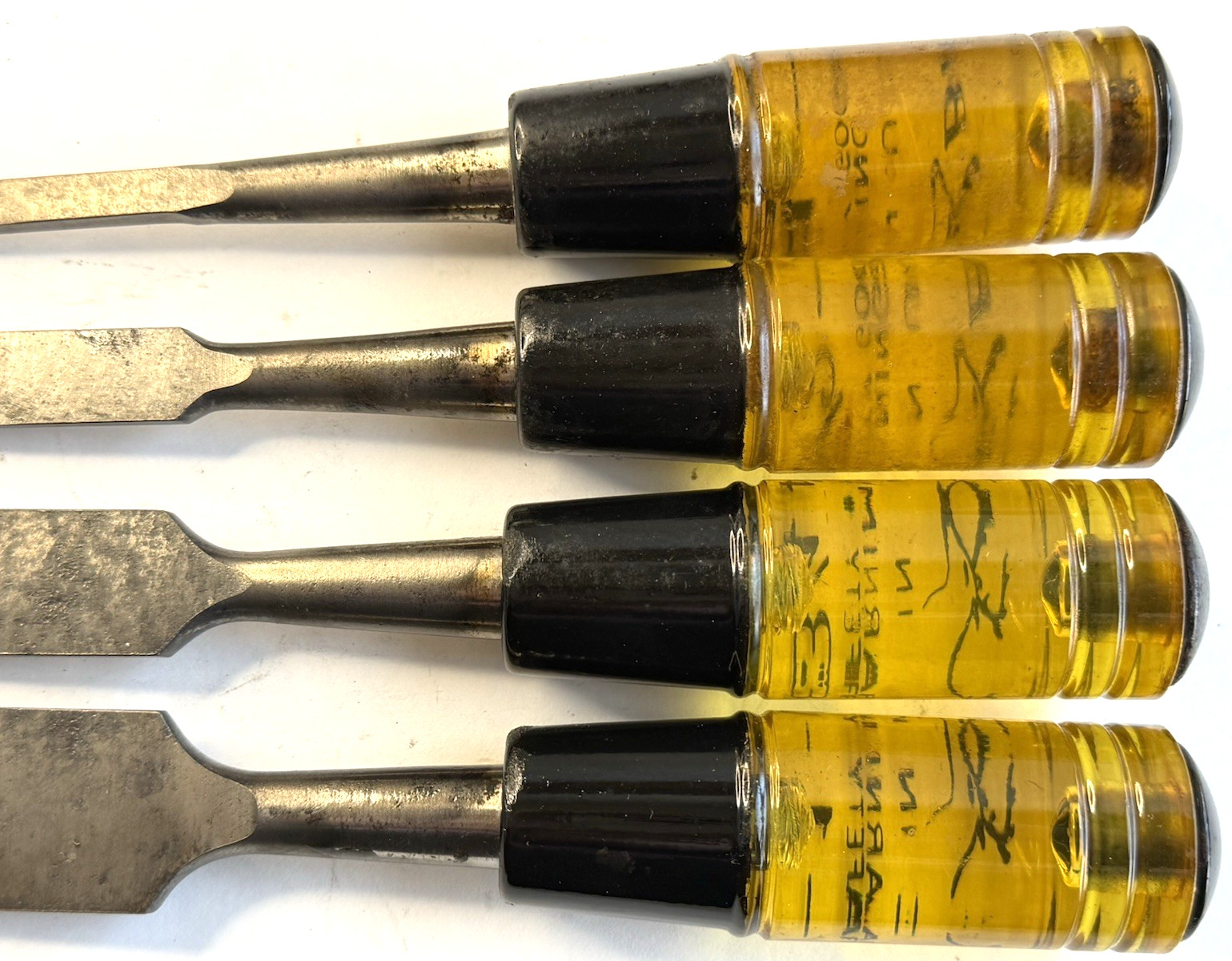 4 Vintage Woodwrking Chisels Buck Bros 1”, 3/4”, 1/2”, 1/4” Made in USA
