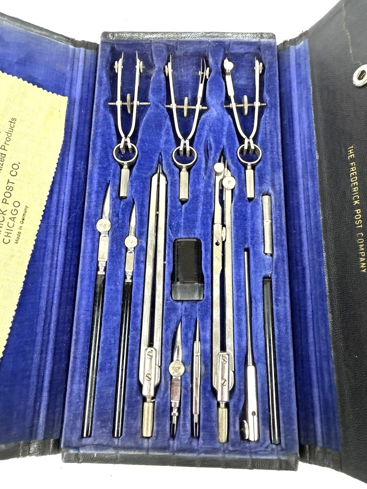 Fredrick Post Draftsmaster 1130C Drafting Compass Set W/Case Germany Complete
