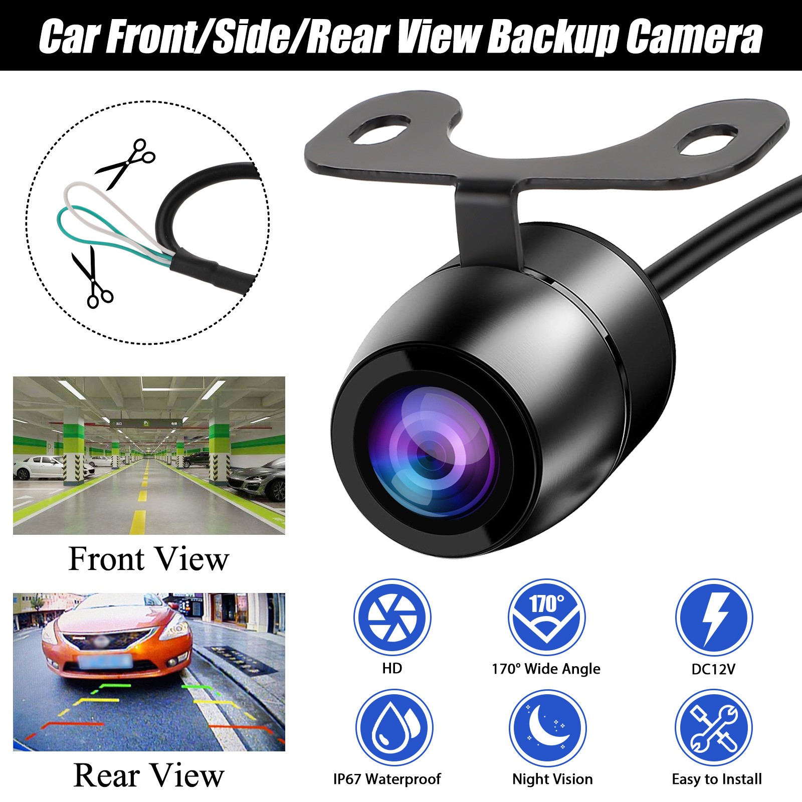 170° CMOS Car Front/Side/Rear View Reverse Backup Night Vision Parking Camera HD