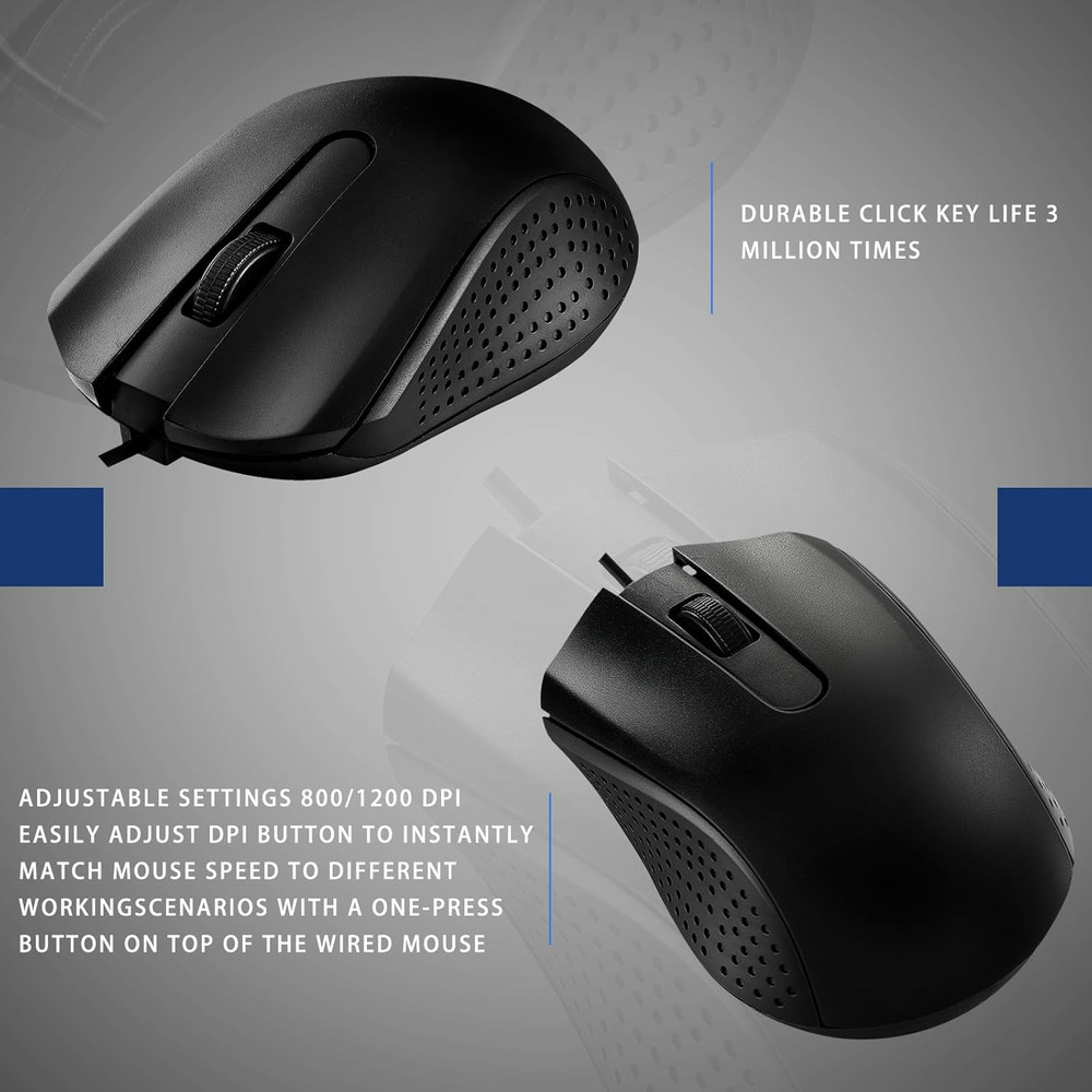 Tellegloww 6 Pcs Wired USB Computer Mouse Bulk 3 Button Corded Wired Mouse for L