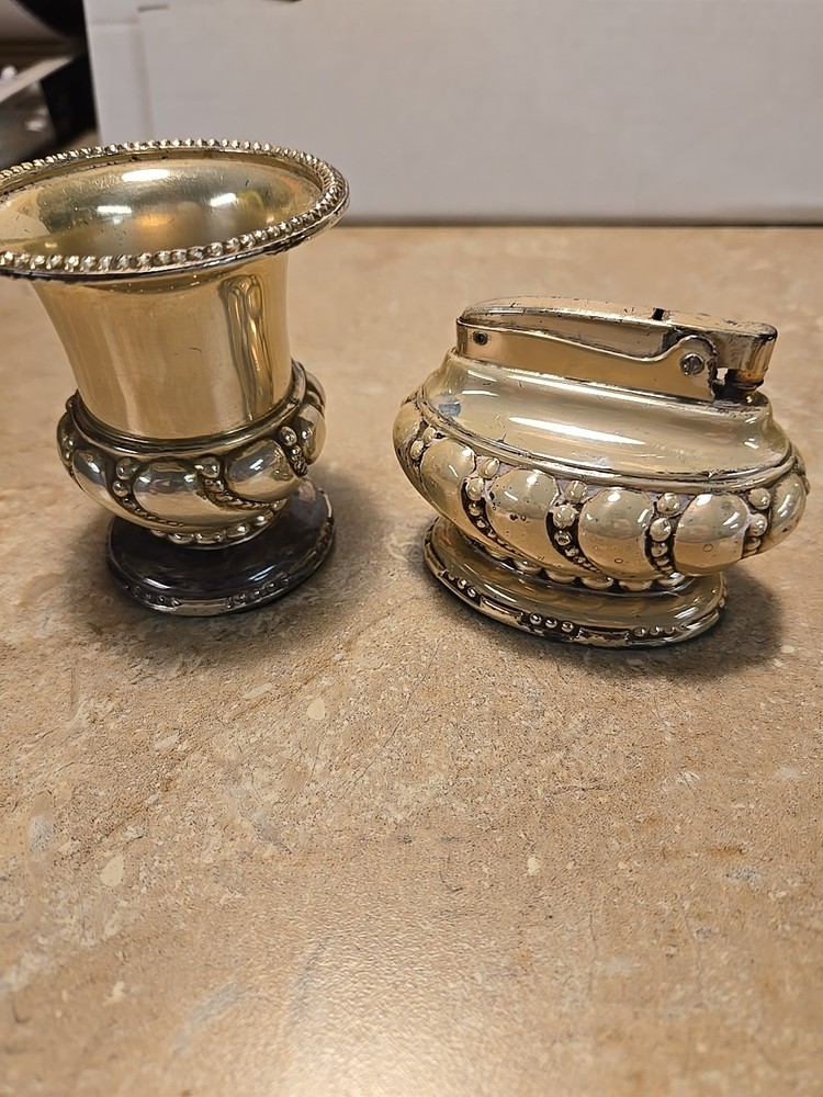 Ronson lighter ashtray  silverplate vintage set