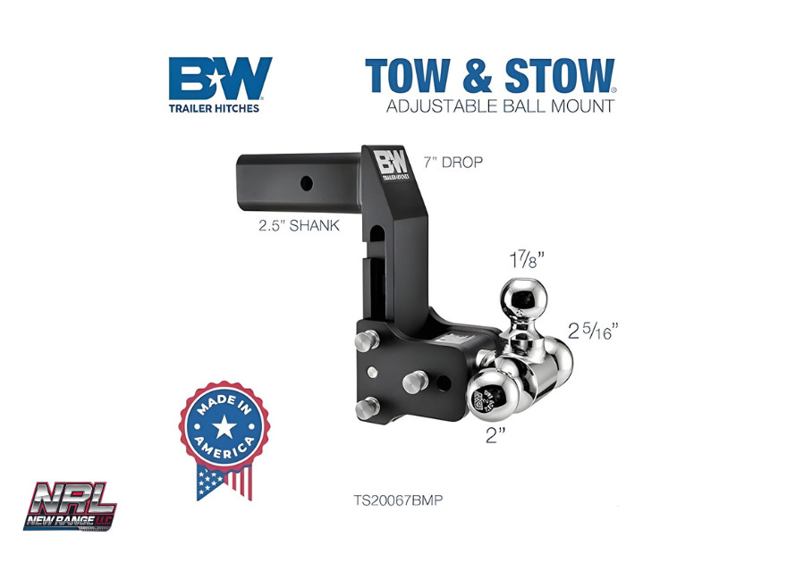 B&W TS20067BMP 3-Ball Tow & Stow Hitch – 7″ Drop / 7.5″ Rise