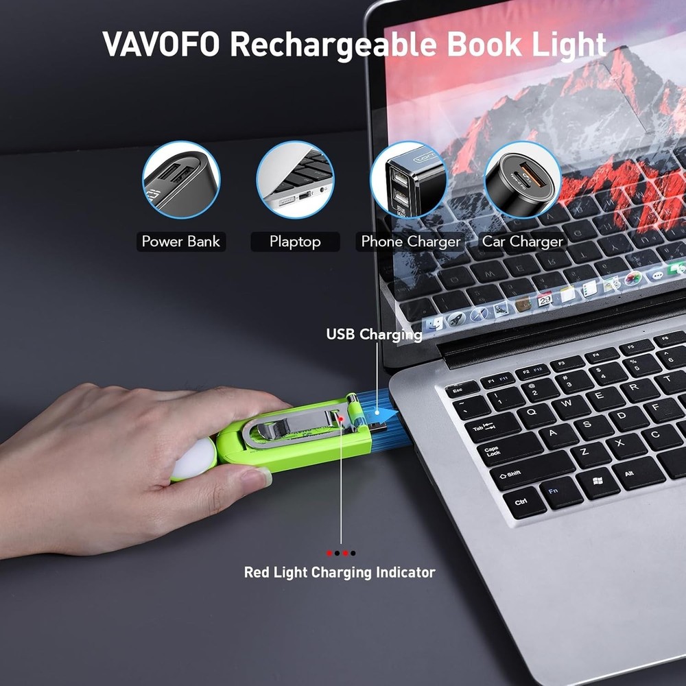 USB Rechargeable Book Light, Blue Light Blocking Clip On Bookmark Shaped Light