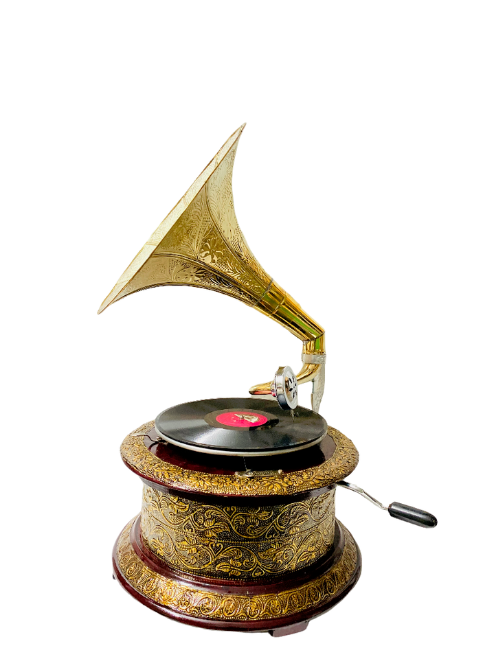 Wooden Solid HMV Gramophone Fully Functional working Fhonograpf, win-up record