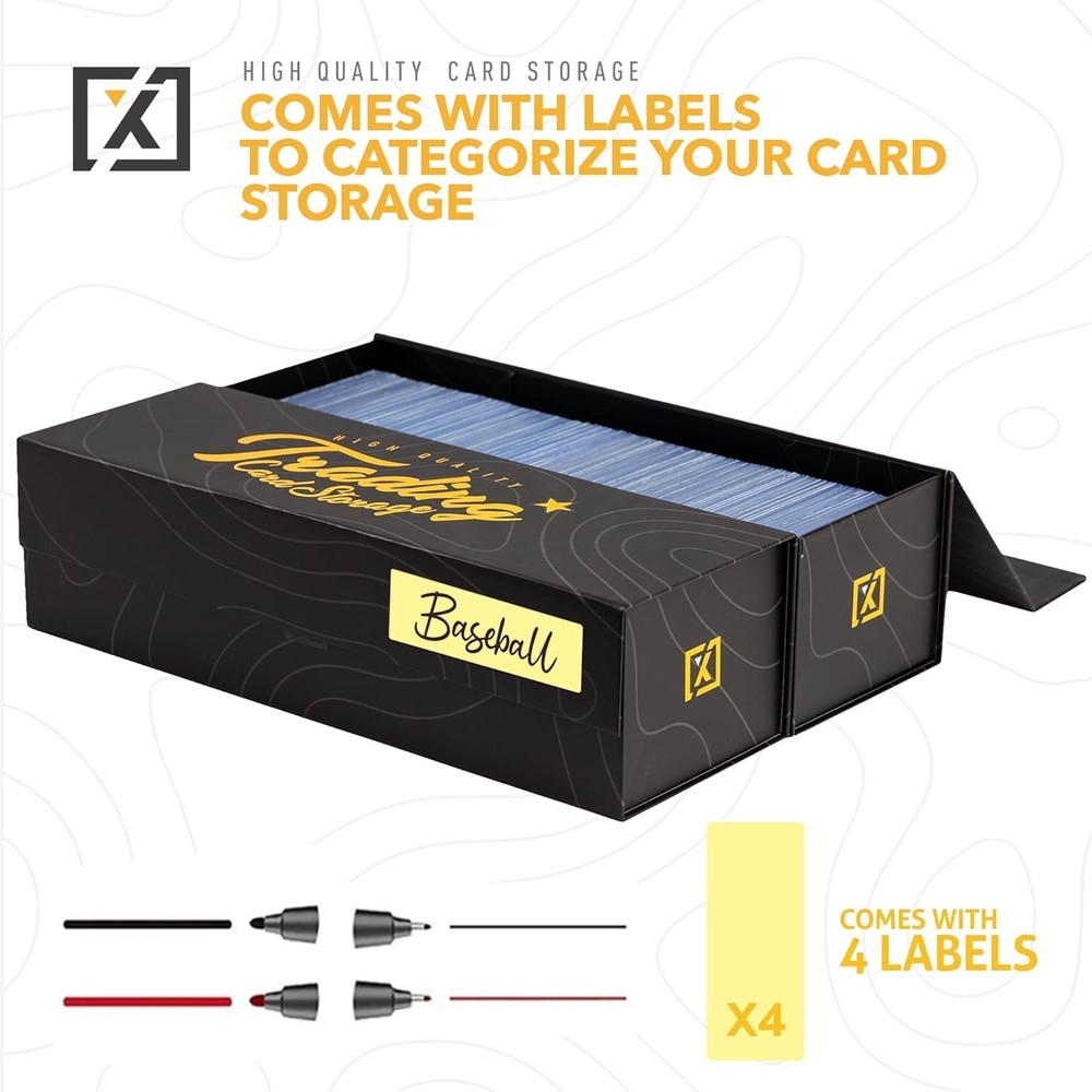 Stackable Trading Card Storage Box - 3 Pack with Magnetic Closure & Labels