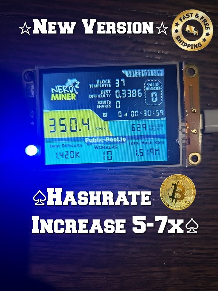 Nerdminer V2-Upgraded ☆Speed Boost☆ Fullscreen! Bitcoin Solo Nerd Miner + Case