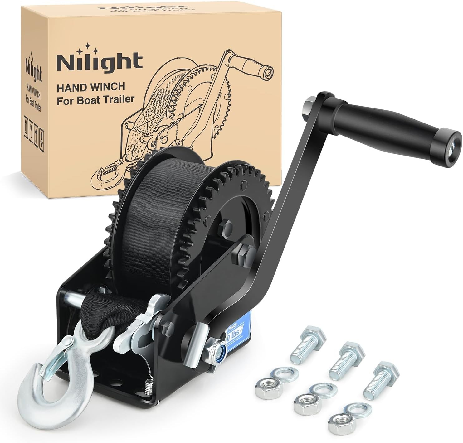 Nilight Boat Trailer Winch 2000 Lbs Hand Crank Winch Heavy Duty Boat Winches