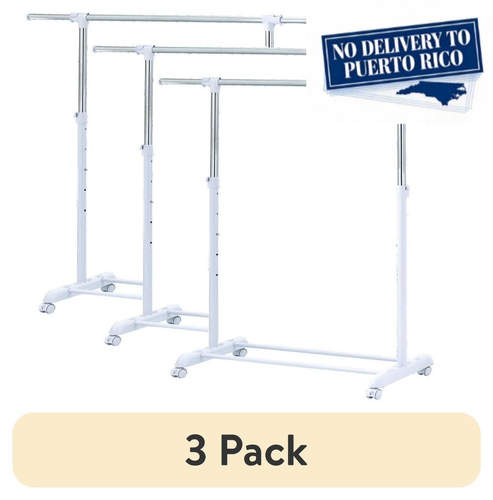 (3 pack)Adjustable Metal Rolling Garment Clothes Rack, Chrome & White