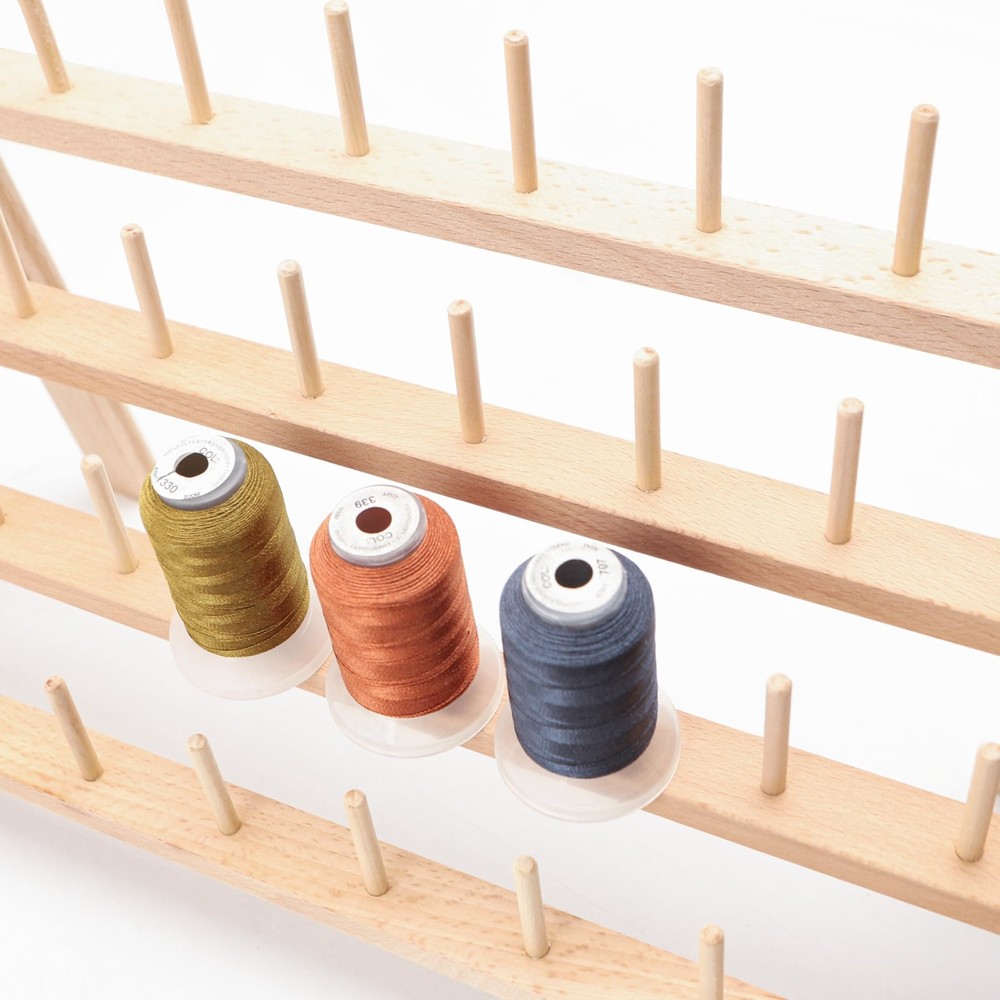 40 Mini Spools Solid Beechwood Free-Standing Thread Rack Small Sewing and Emb...