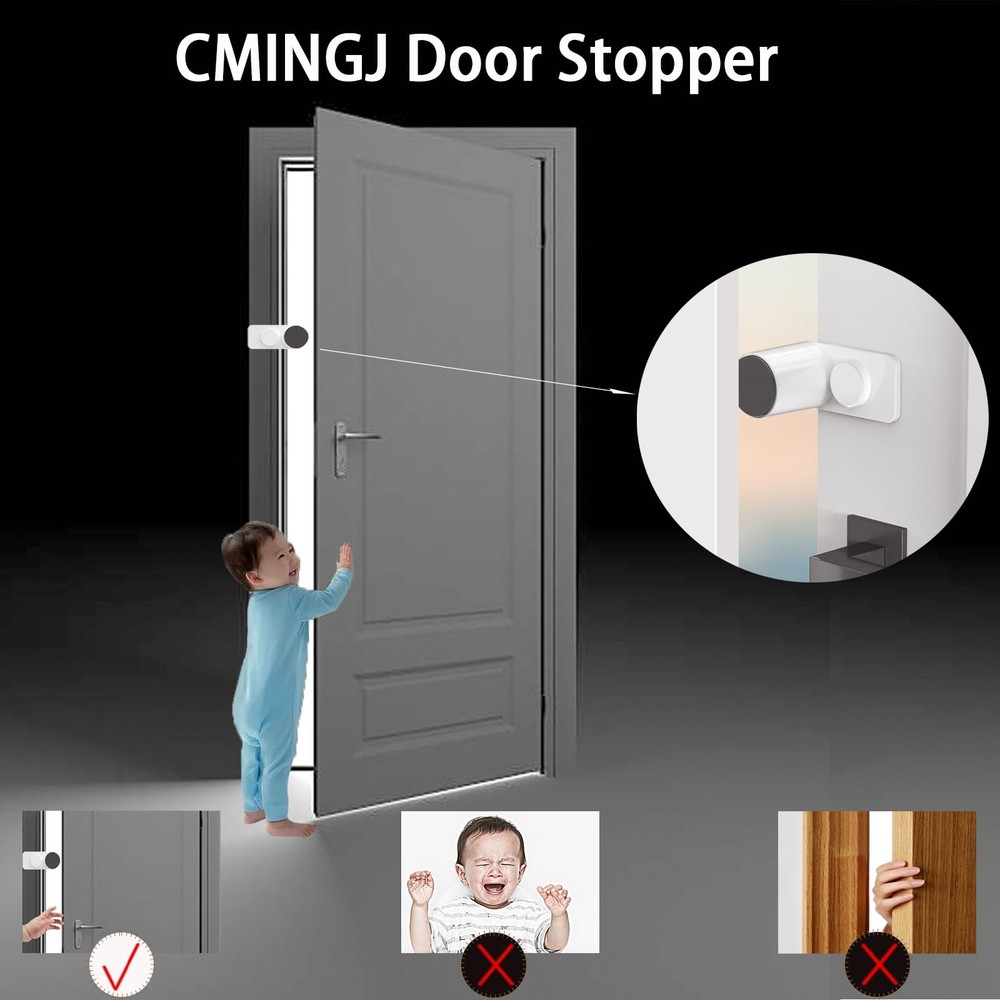 CMINGJ （4 Pack） Adjustable Door Guard Stop, slam 4 Pack, White