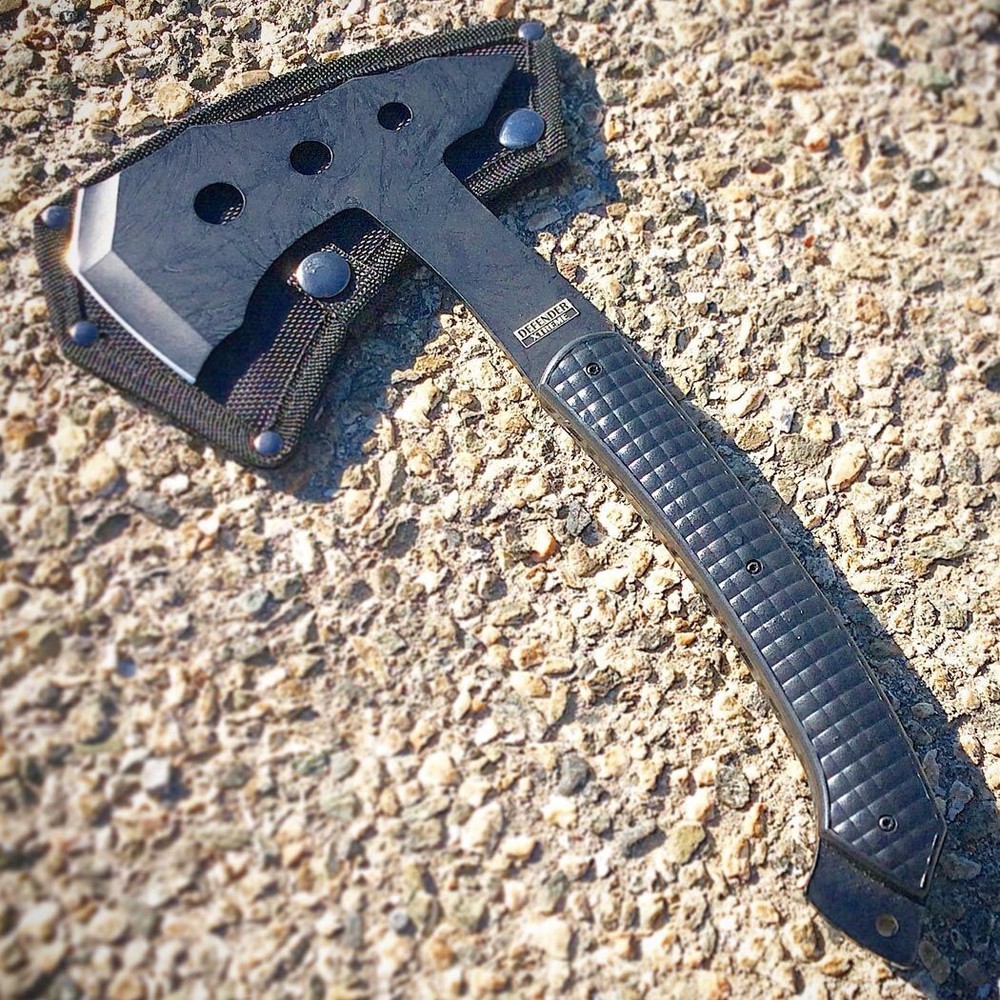 DEFENDER SOLID STAINLESS Heavy Grip Handle Camping Hatchet TACTICAL AXE & Sheath
