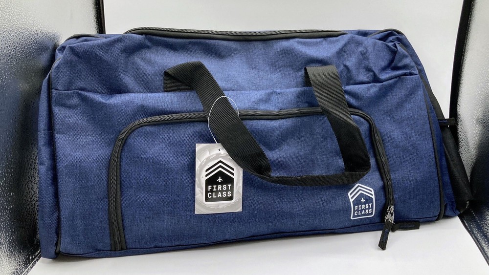 First Class 25" Blue Duffle Bag Double Handles Adj Strap Durable 600D Polyester