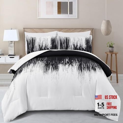 Ombre Black Comforter Set Size Gradient Boho Bedding Set for Queen Black White