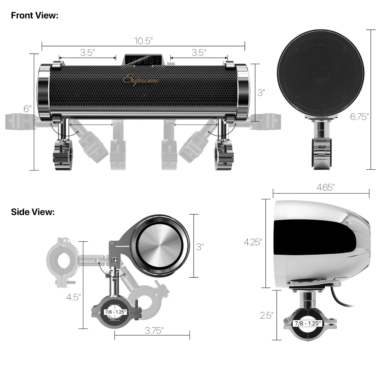 Waterproof Bluetooth Motorcycle Stereo Speaker Soundbar Audio MP3 System Chrome