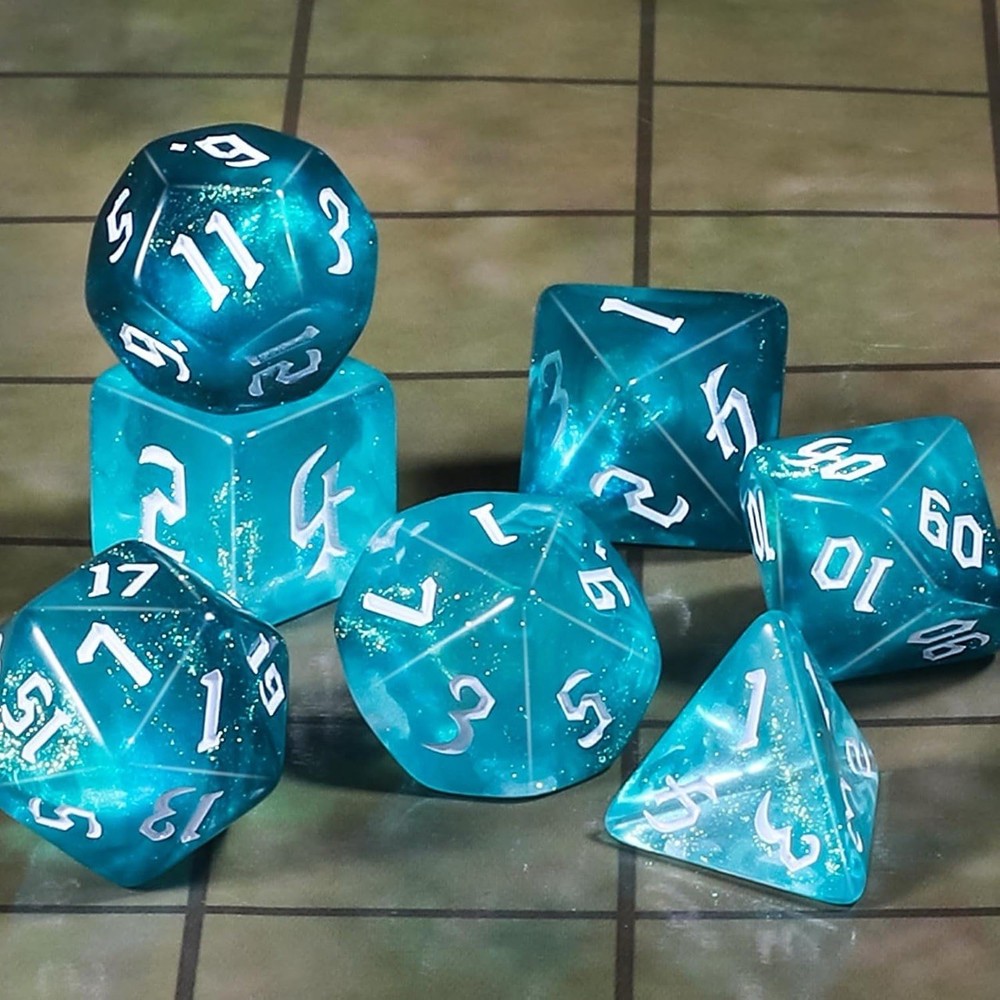 Glitter DnD Dice Set - Aquamarine, Blue