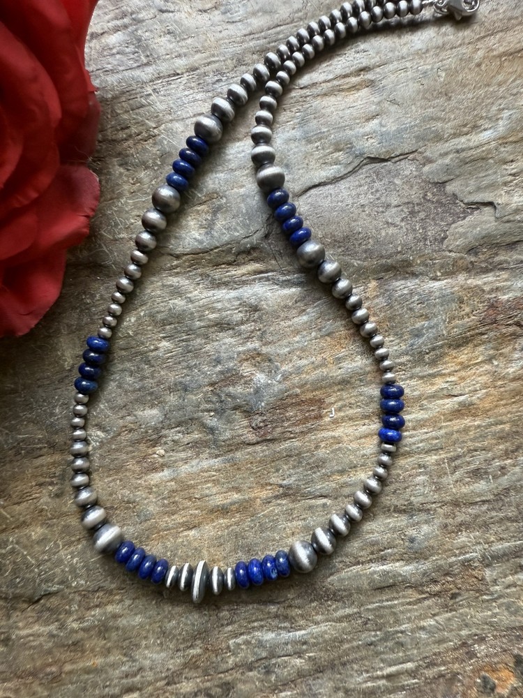 Sterling silver Lapis necklace 18 inch
