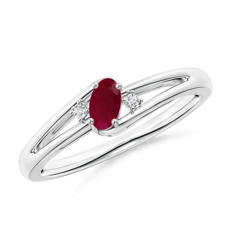 5x3MM Oval Ruby Three Stone Split Shank Ring For Women 925 Sterling Silver