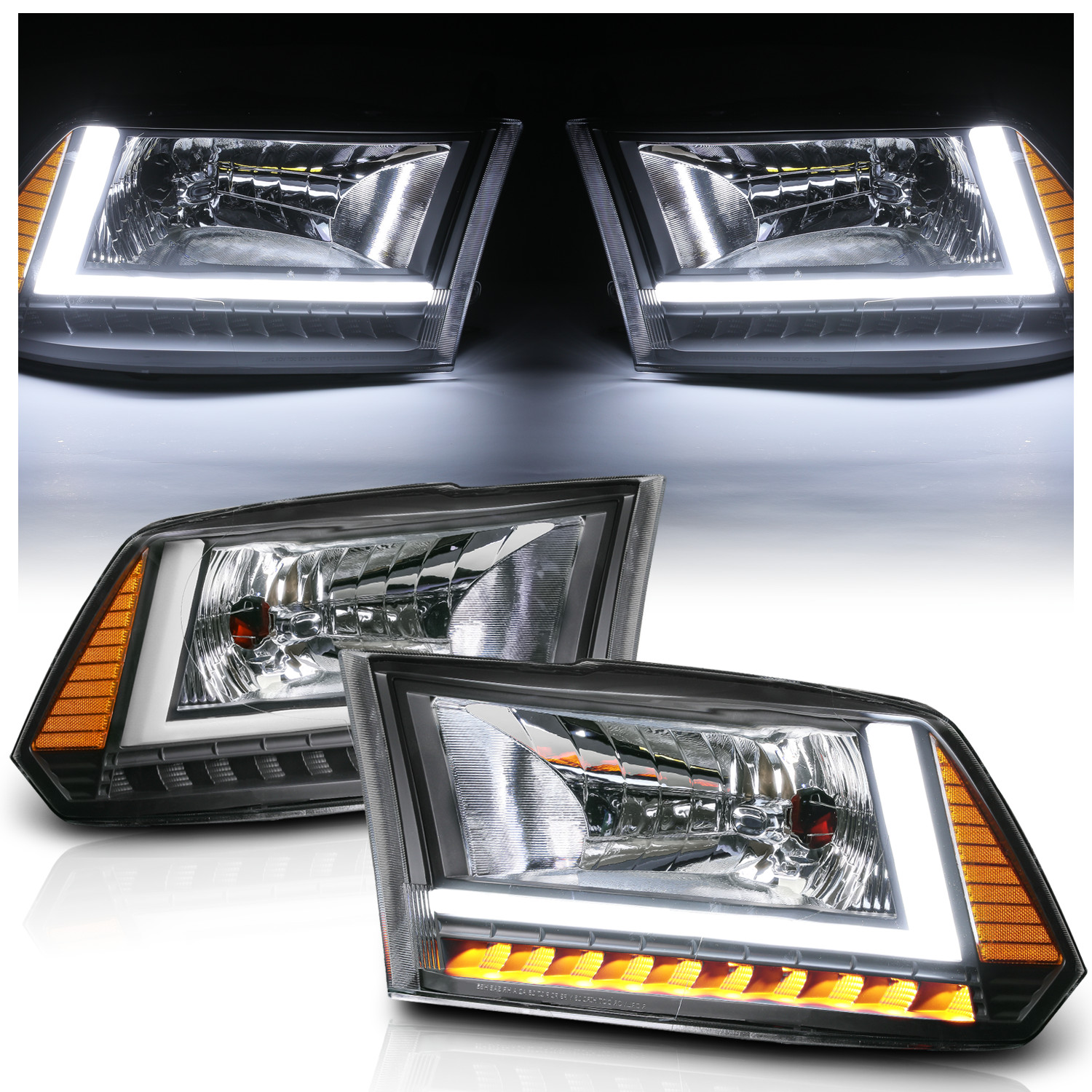 L+R Amber Corner OE Style Headlight [LED LIGHT BAR] for 09-18 Ram 1500 2500 3500
