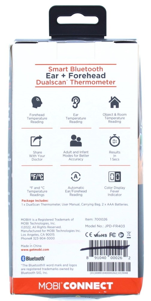 MOBI Smart Bluetooth Ear + Forehead Dualscan Thermometer
