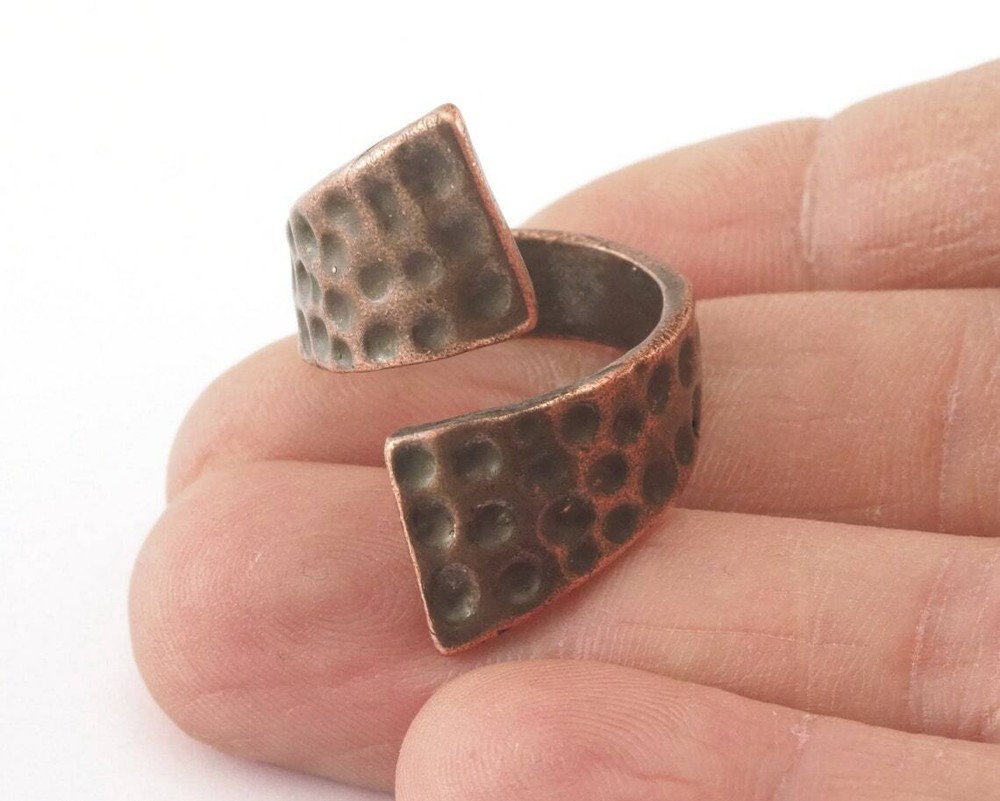 Wrap Ring Hammered Adjustable Ring Antique Copper Plated Brass 7US size 4701