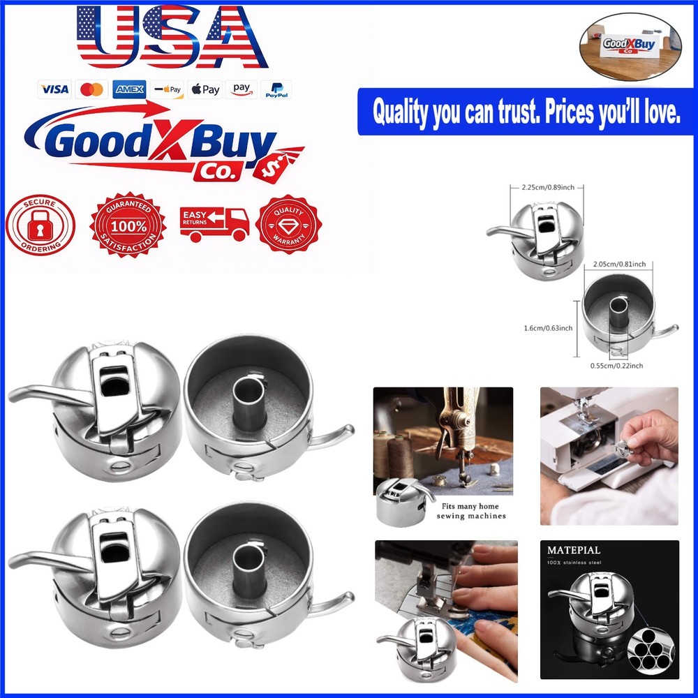Stainless Steel Bobbin Case for Front-Loading Sewing Machines 4-Pack, Compati...