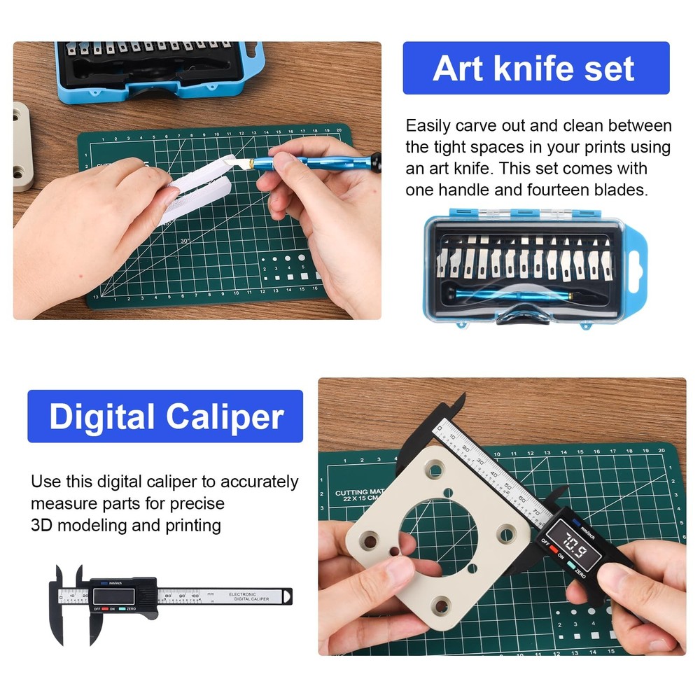 KuanStore 3D Printer Tools Kit, Printing Accessory with 55Pcs Blue