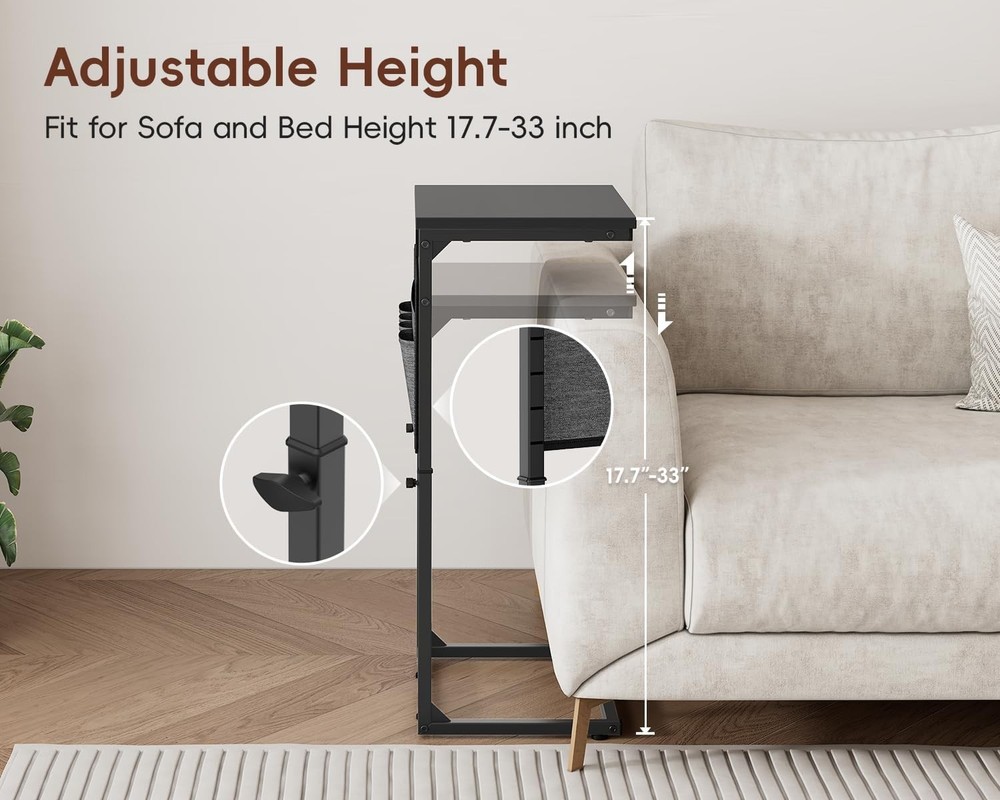C Shaped End Table W/ Charging Station Tall C Table End Table Adjustable Height