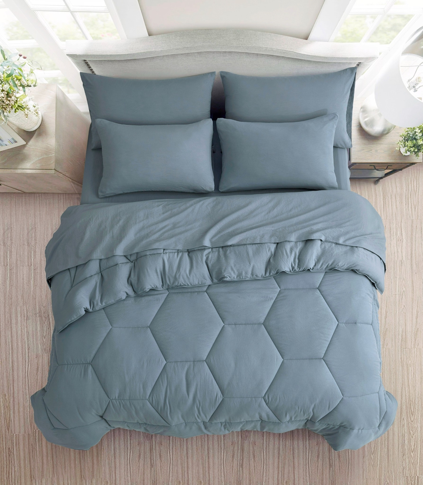 Chezmoi Collection Piper Bed in a Bag Honeycomb Quilted Comforter Set and Sheets