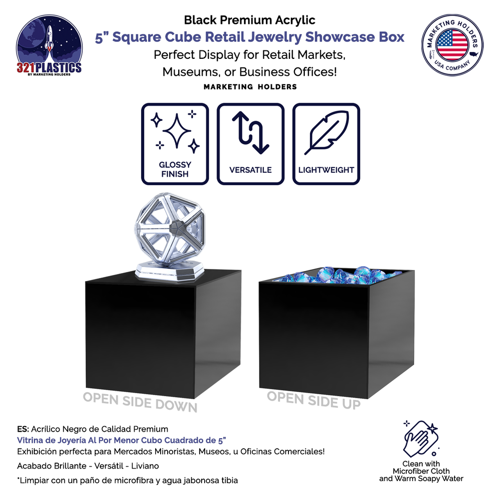 Acrylic Display Riser Glossy Black Box Merchandise Bin or Product Platform