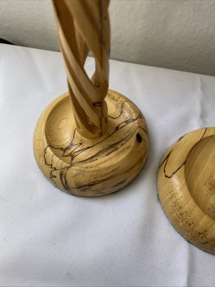 MCM Spalted Elm Candlestick Pair 8” Spiral Column