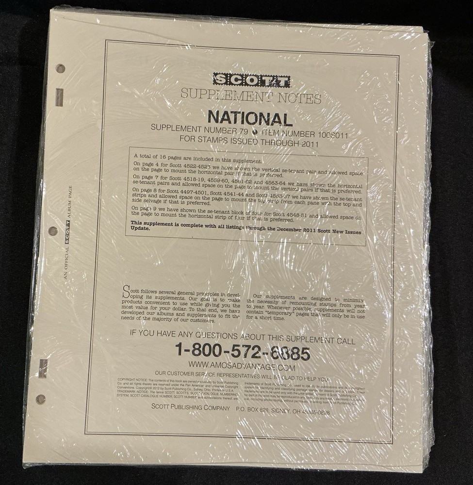 Scott National Stamp Album Supplement #79 For Stamps Issued Through 2011- New