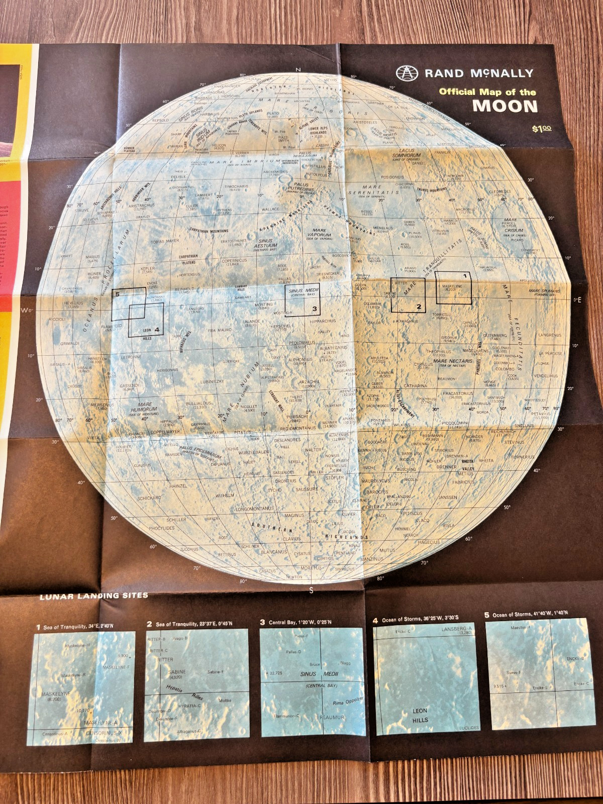 Vtg 1969 Rand McNally Official Map of the Moon NASA Folding Paper Apollo Mission