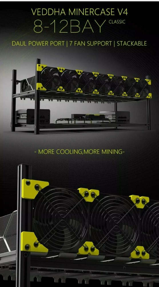 🇺🇸 USA Veddha 8 / 12 GPU Miner NEW VERSION frame Stackable Frame- NO FANS