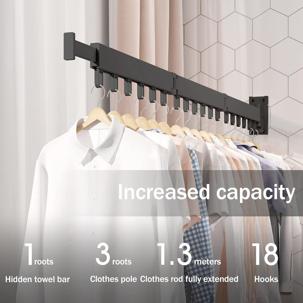 Drying rack, wall-mounted, retractable, foldable, strong load-bearing