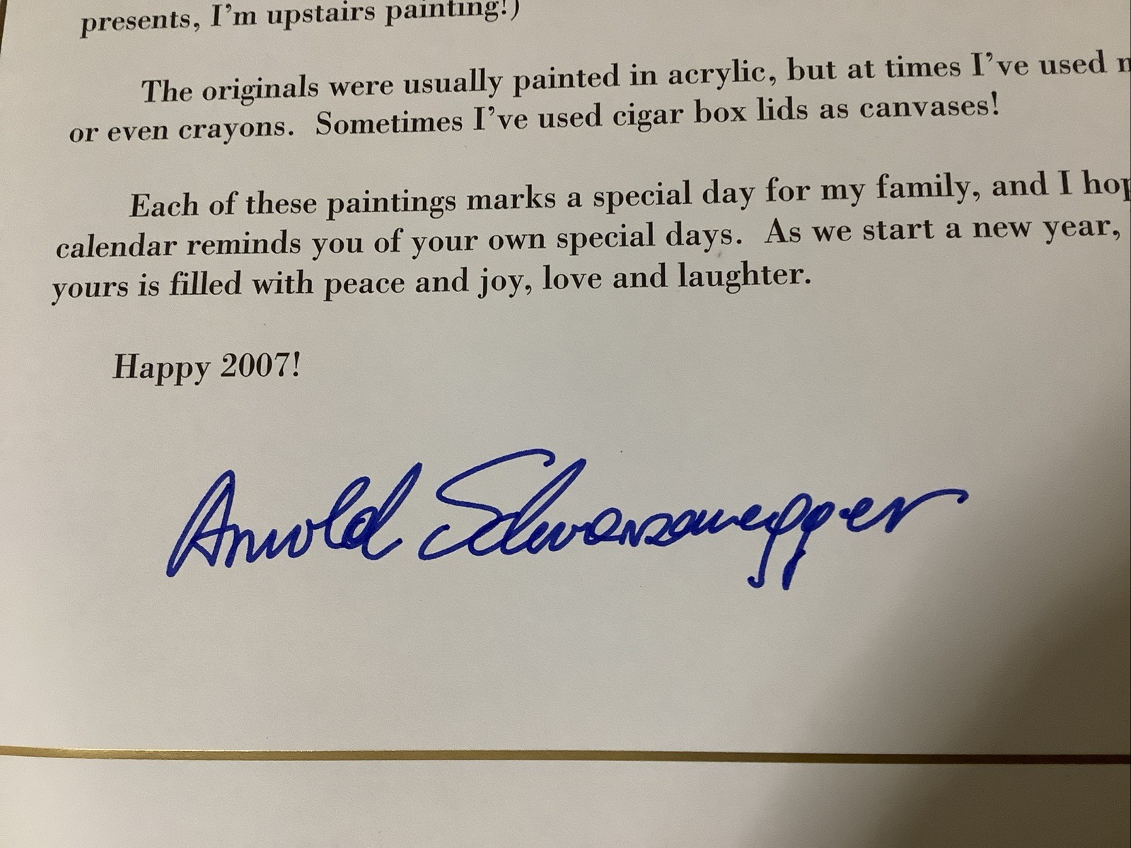 Rare Arnold Schwarzenegger 2007 Holiday Calendar Of His Art W/ Signed Letter