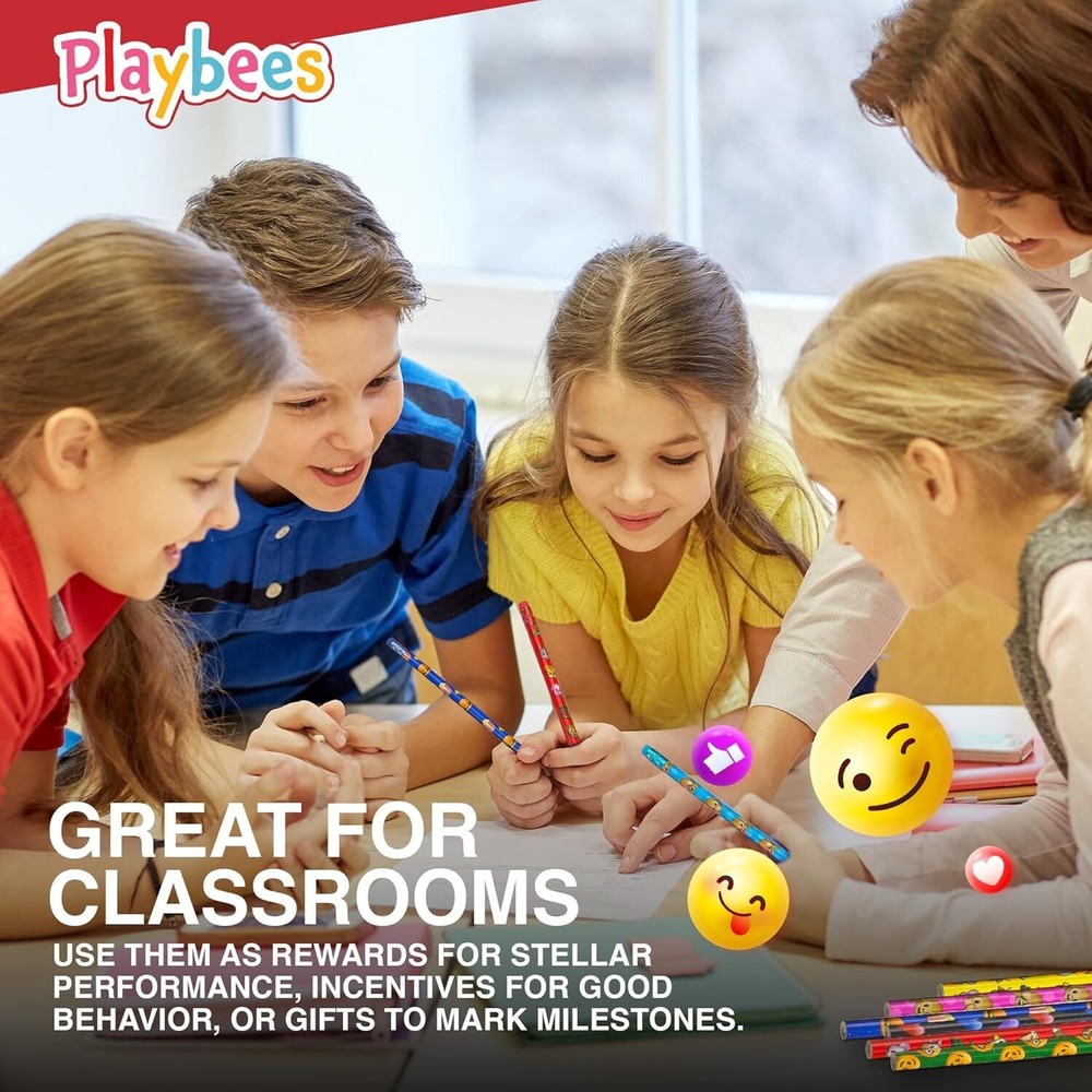 Emoticon Pencils - 36 Pack - Fun & Vibrant Writing Tools with Erasers