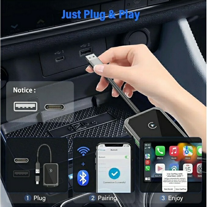 Wireless CarPlay / Android Auto Adapter Dongle for iPhone IOS 10+ & Android 11+