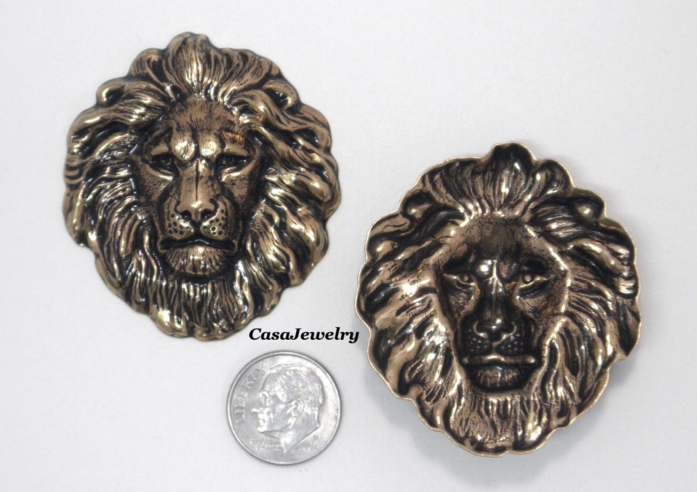 #4191 LARGE ANTIQUED GOLD LION HEAD COMPONENT - 1 Pc