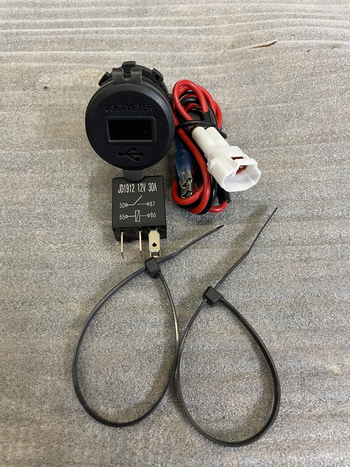 2022+ KLR 12v USB Charger w/Voltage display 30A Relay, Accessory Plug & Play Kit