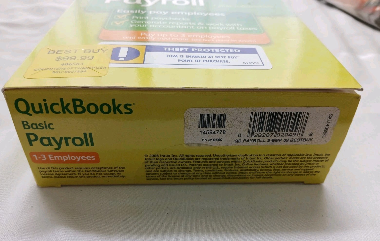 Intuit QuickBooks Basic Payroll 2008 Small Business 1-3 Employee New Sealed