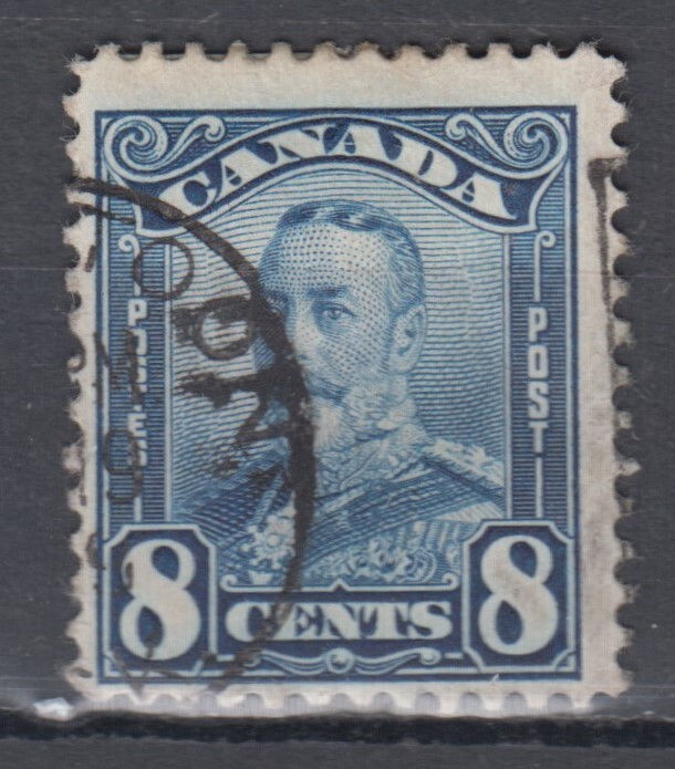Canada Scott #154  8 cent blue  "KGV Scroll"  F  *