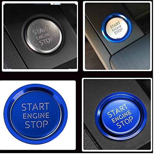 Car Engine Ignition Start Stop Button Cap Surrounding Ring & Push Start Blue