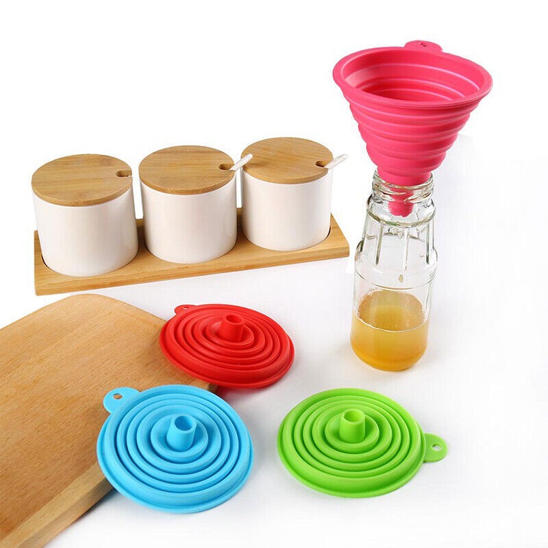 5X Silicone Collapsible Telescopic Foldable Mini Gel Funnel Kitchen Liquid Tools