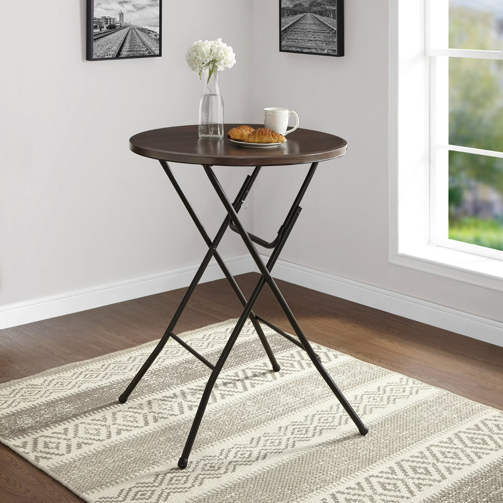 2 Pack Mainstays 31" Round High-Top Folding Table, Versatile and Durable, Walnut