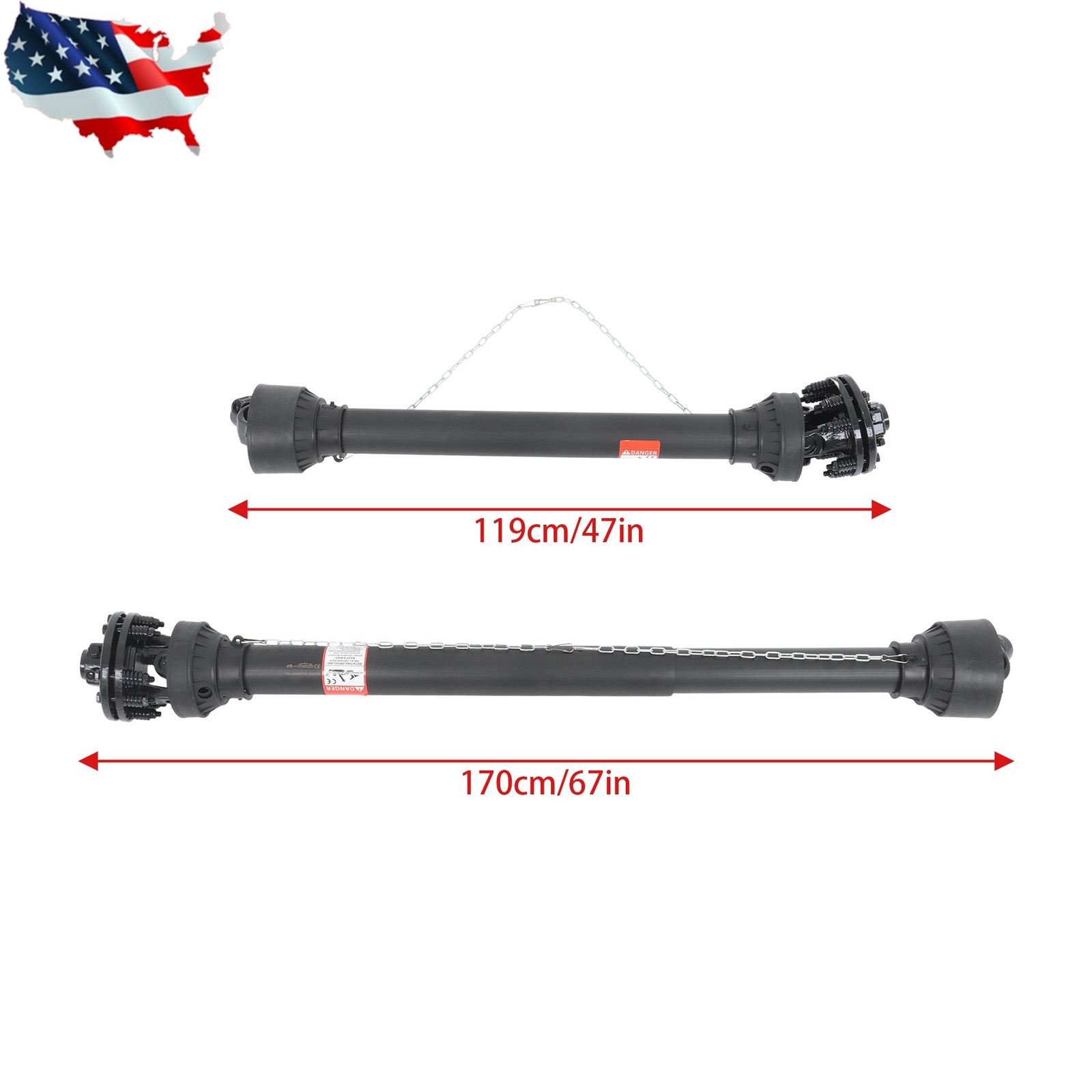 47" - 67" T6 1-3/8" x 6 Spline End w/Slip Clutch PTO Shaft PTO Drive Shaft