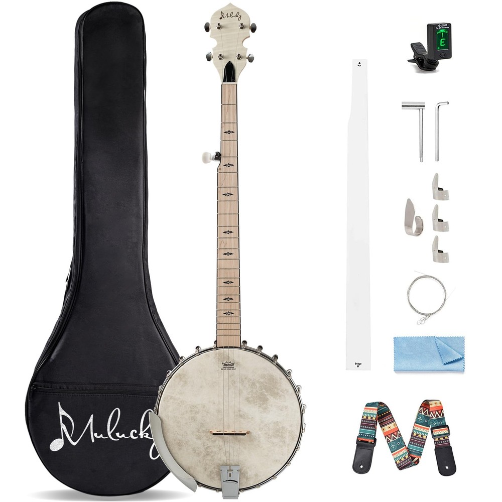 5 String Banjo, Full Size with 24 Brackets Banjo, Open Back, Maple Banjos wit...