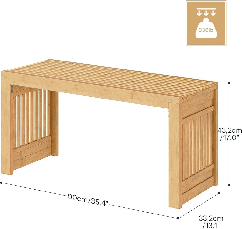Bamboo Dining Bench 35 inch Farmhouse Kitchen Table Bench Solid Bamboo Dining