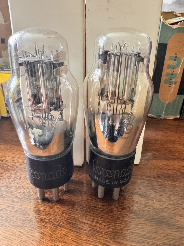 Matched Pair Type 19 Coronado ST Bottle Engraved Base Silver Plates Dual Triodes